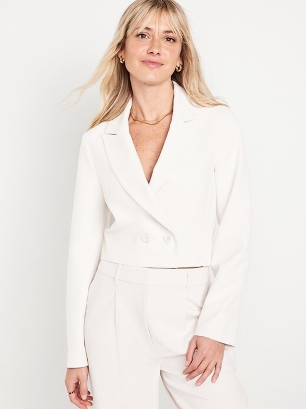 NWT Old Navy White Cropped Double-Breasted Blazer, Eggshell Off White, Large